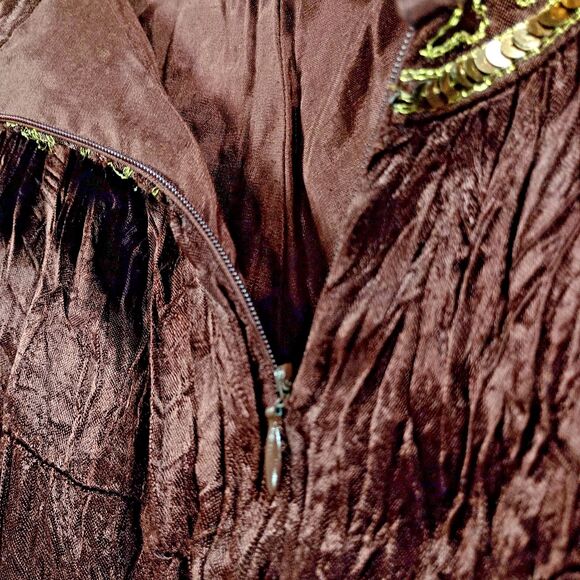 Cache Vintage Y2K Broomstick Sequin Skirt Sz 4 Brown Satin Boho Glam Festival - Picture 3 of 13